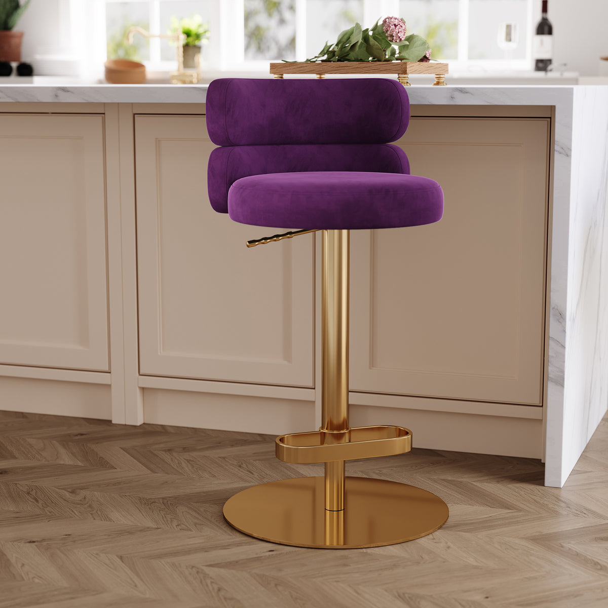 Modern Swivel Adjustable Height Kitchen Counter Bar Stools with Footrest for Living Room Dining Room