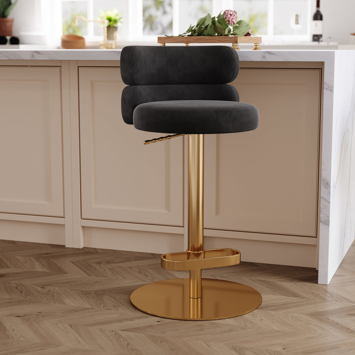 Modern Swivel Adjustable Height Kitchen Counter Bar Stools with Footrest for Living Room Dining Room