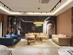 Luxury Beige Leather Sofa with Green Accent Pillows