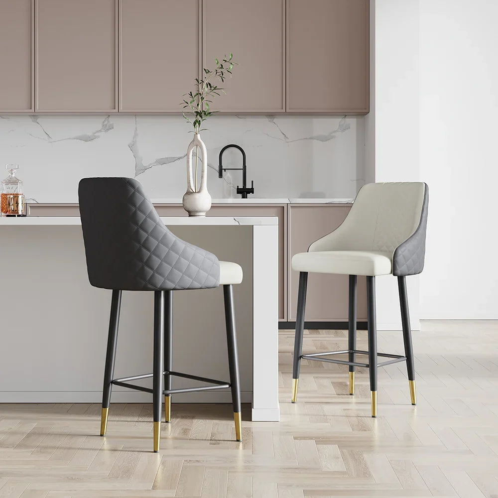 Gray Counter Stool with Footrest Upholstered PU Leather High Back&Arms