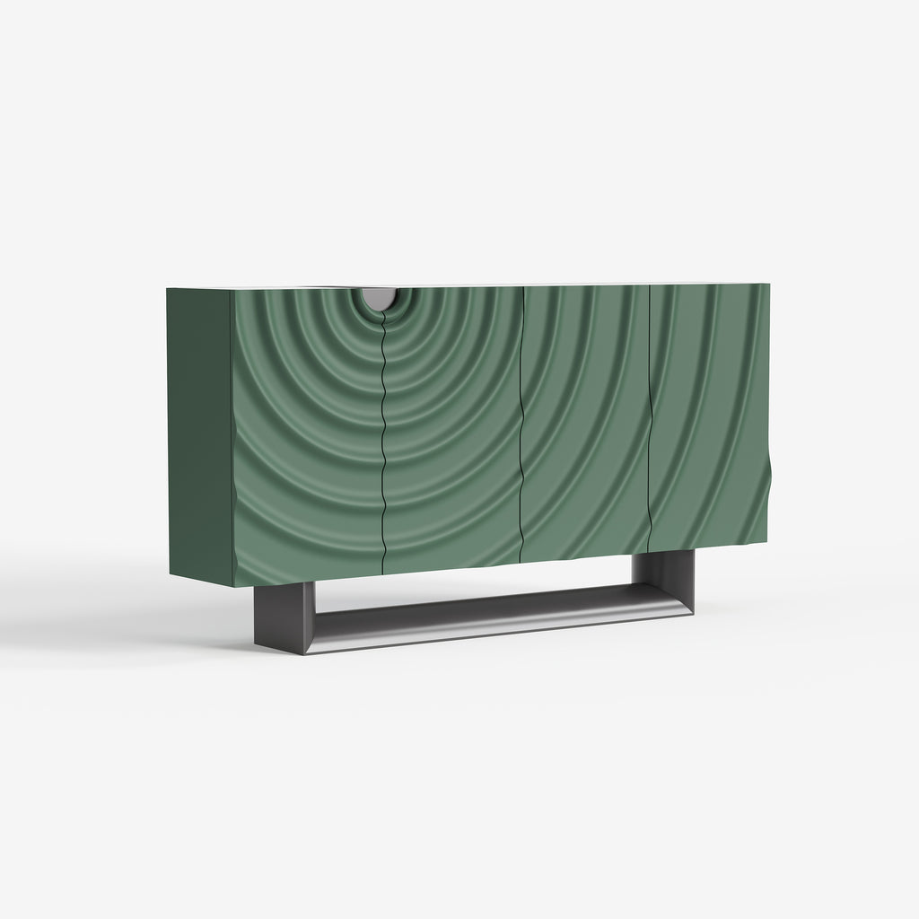 Contemporary 3D Wave Pattern Sideboard, Green Accent Buffet Cabinet with Storage 67