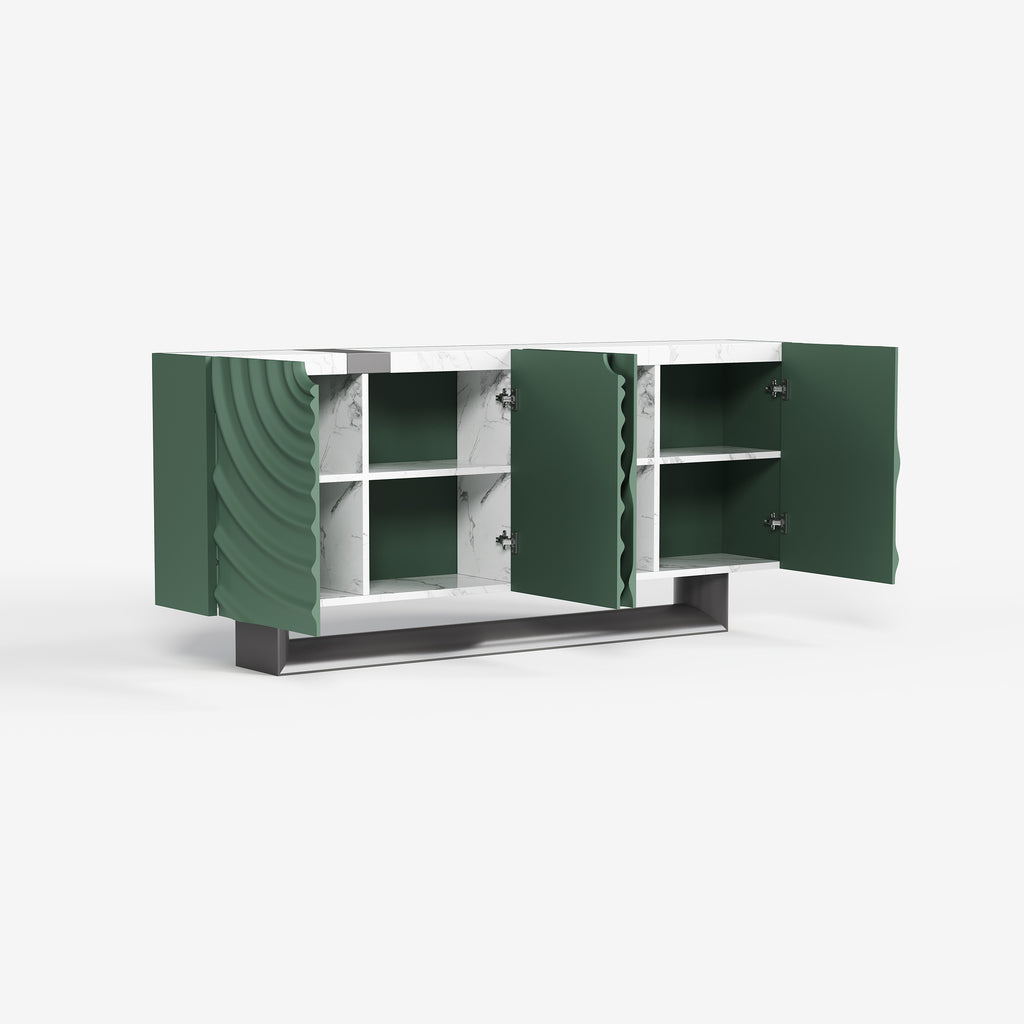 Modern Textured Wave Sideboard, Green Decorative Buffet Storage Cabinet for Living Room Entryway 68
