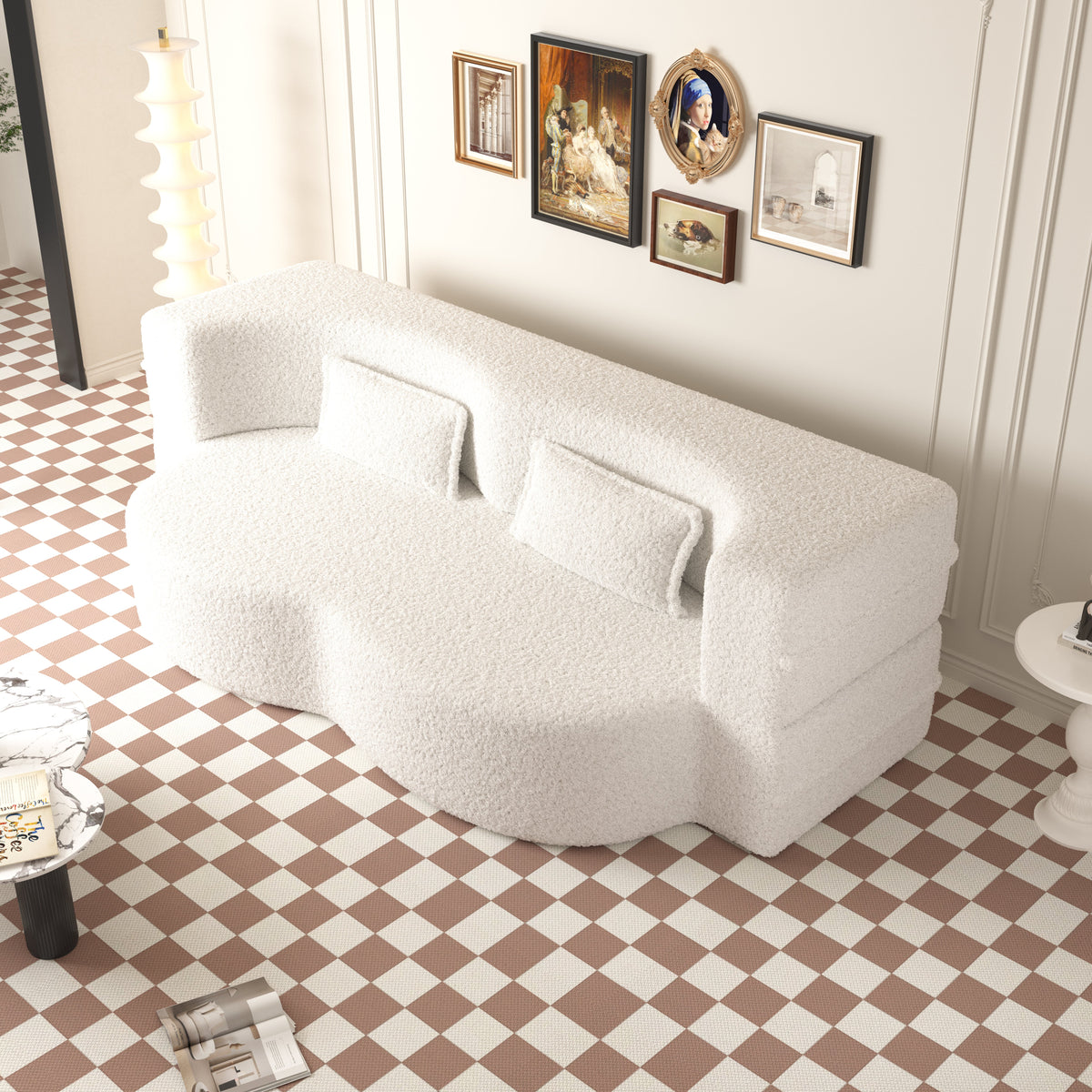 Convertible Teddy Fabric Foam-Filled Sleeper Sofa Bed