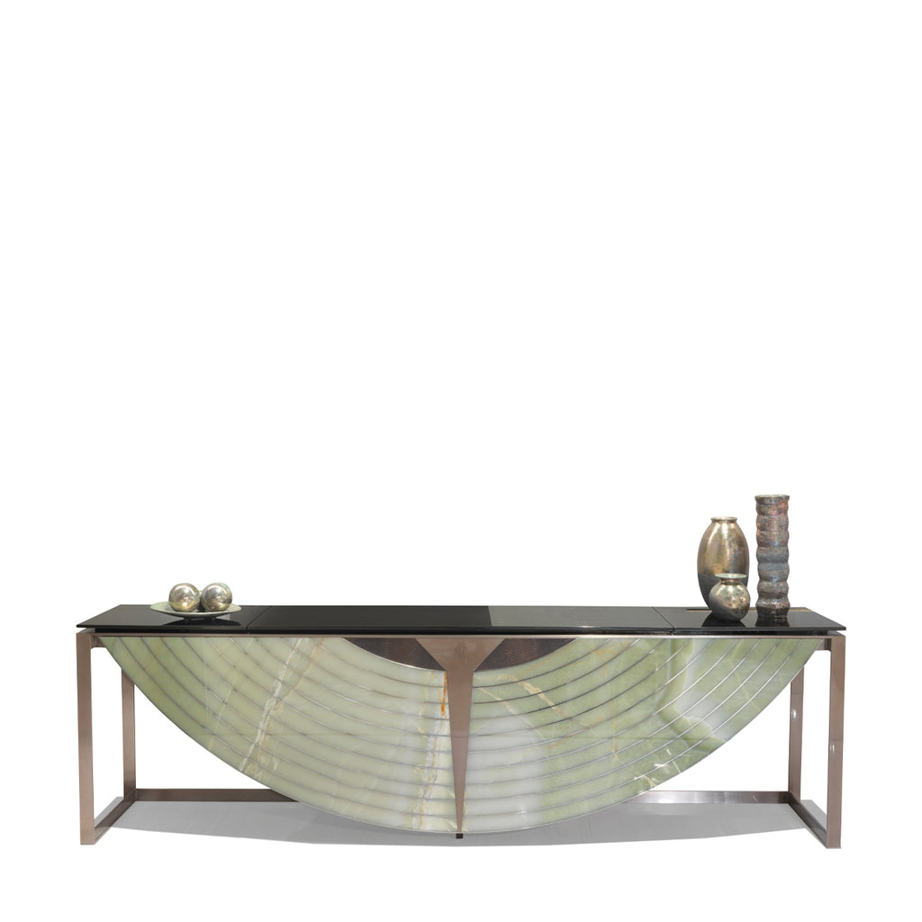 Luxury Onyx-Inlay Console Cabinet with Metal Frame