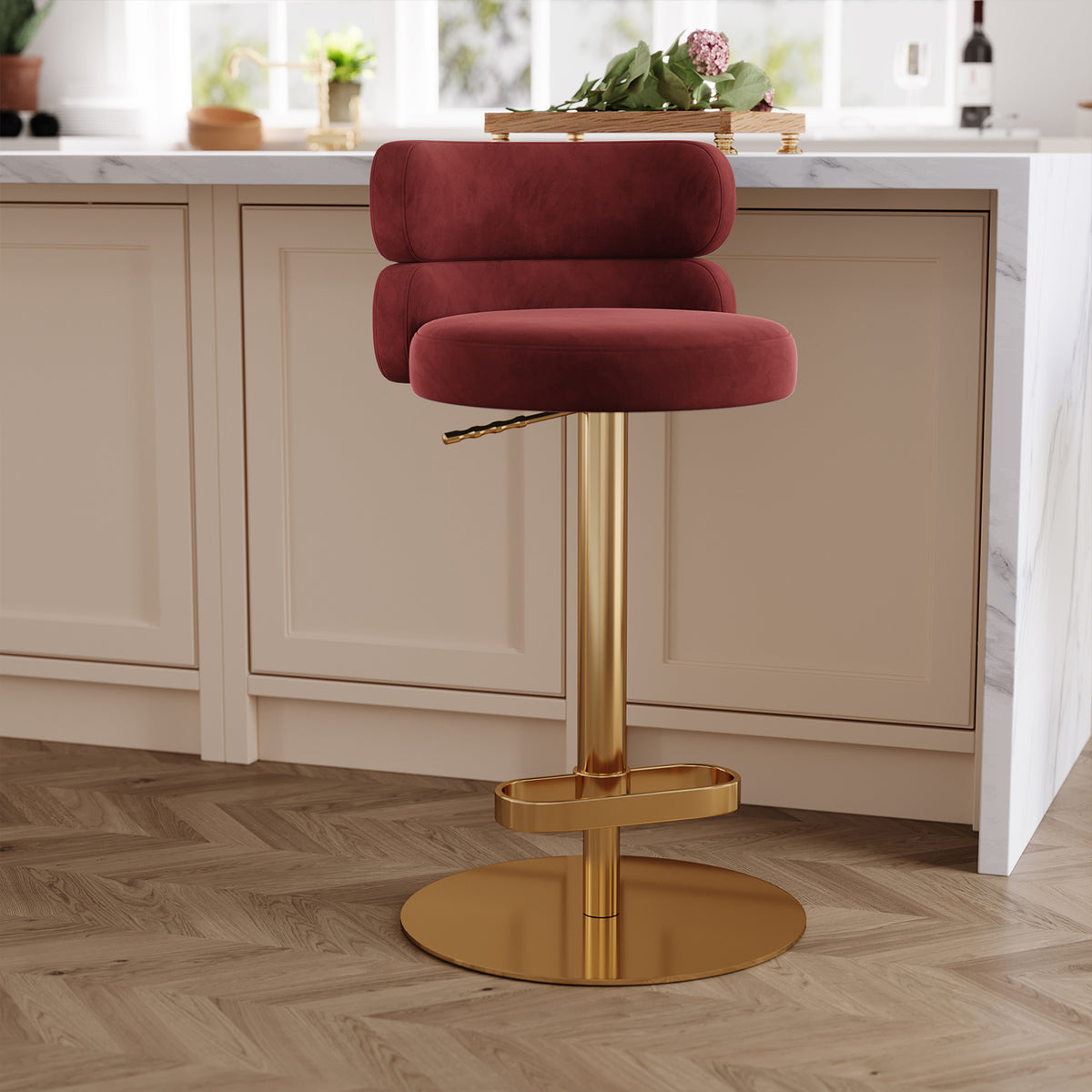 Modern Swivel Adjustable Height Kitchen Counter Bar Stools with Footrest for Living Room Dining Room