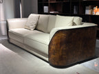 Luxury Cream Leather Sofa with Wooden Accents