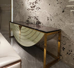Luxury Onyx-Inlay Console Cabinet with Metal Frame
