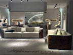 Luxury Cream Leather Sofa with Wooden Accents