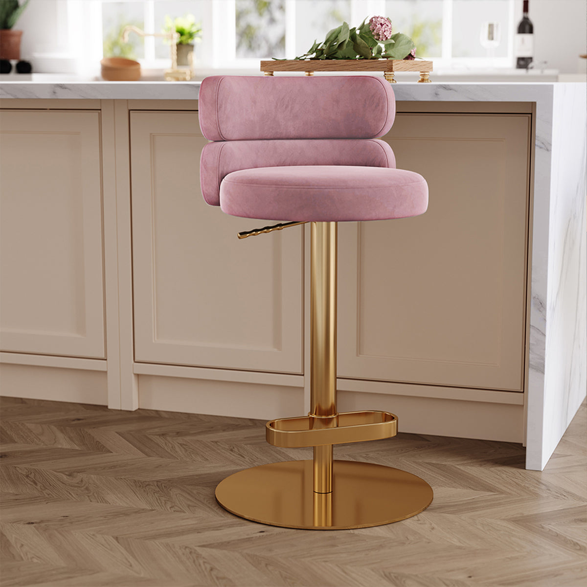 Modern Swivel Adjustable Height Kitchen Counter Bar Stools with Footrest for Living Room Dining Room