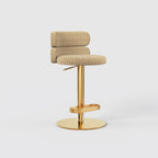 Modern Grey Linen Fabric Bar Stool, Adjustable Swivel Counter Stool Double Layer Backrest Golden Metal Base GD-100