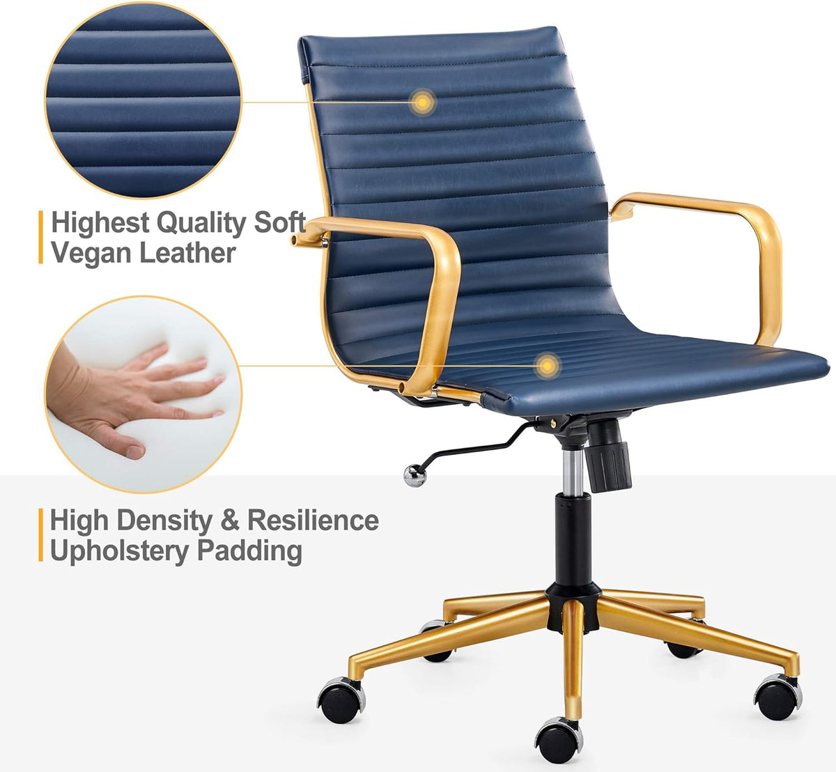 Blue and Gold Ergonomic Desk Chair for Back Support