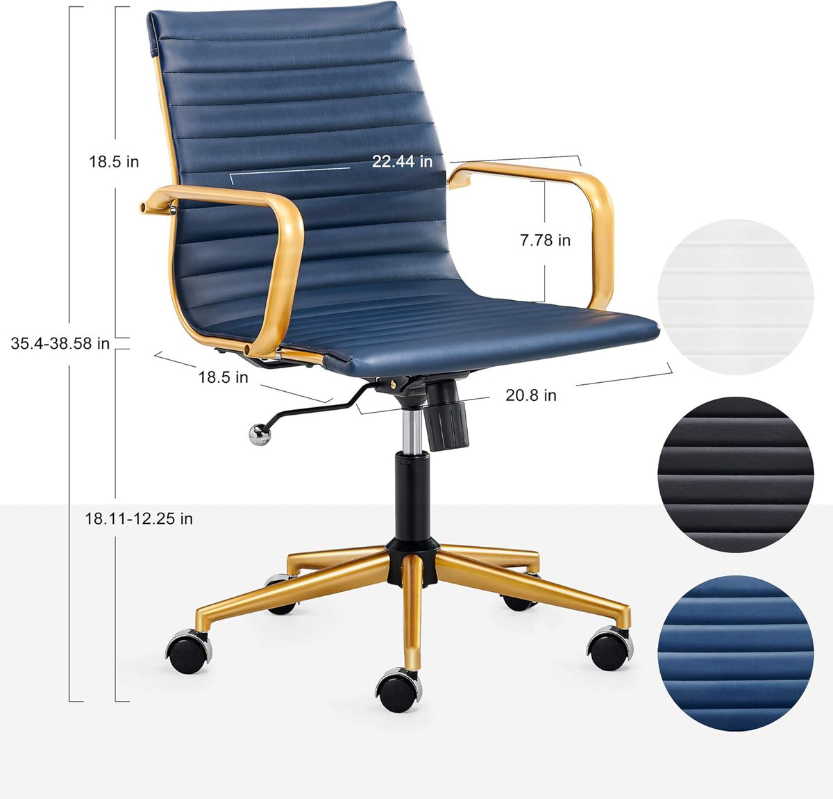 Blue and Gold Ergonomic Desk Chair for Back Support