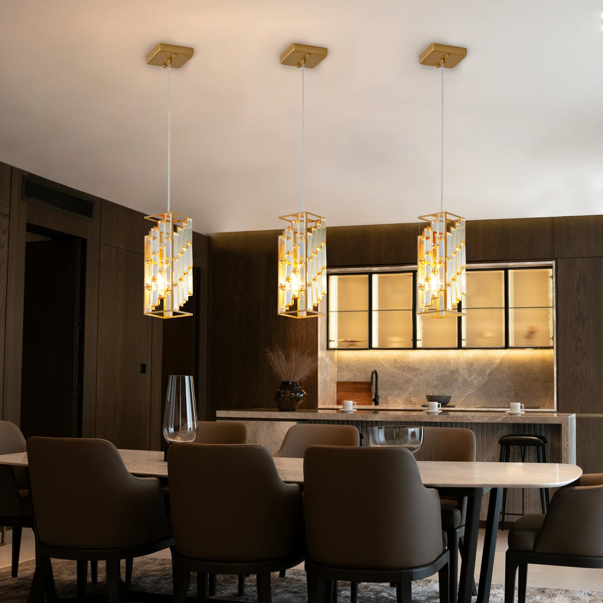 Adjustable Hanging Ceiling Lamp with Crystal Prism Design for Dining Room-3 Pack