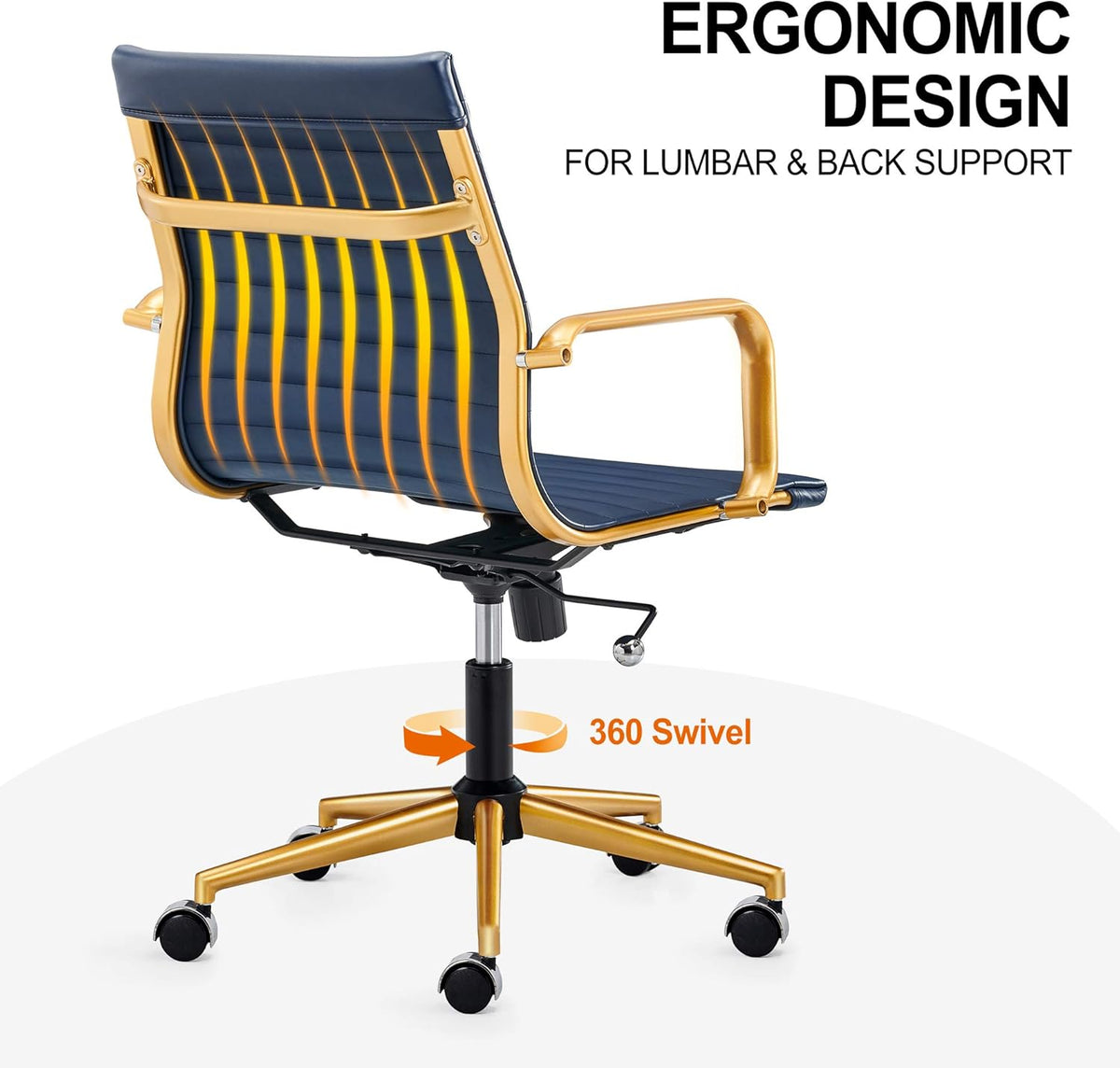 Blue and Gold Ergonomic Desk Chair for Back Support
