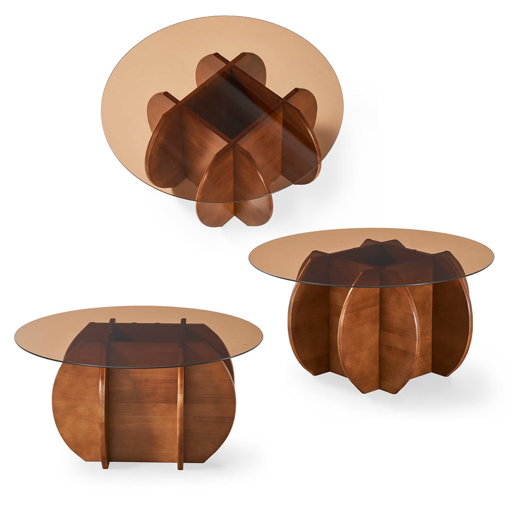 Modern Round Coffee Table with Solid Wood Legs
