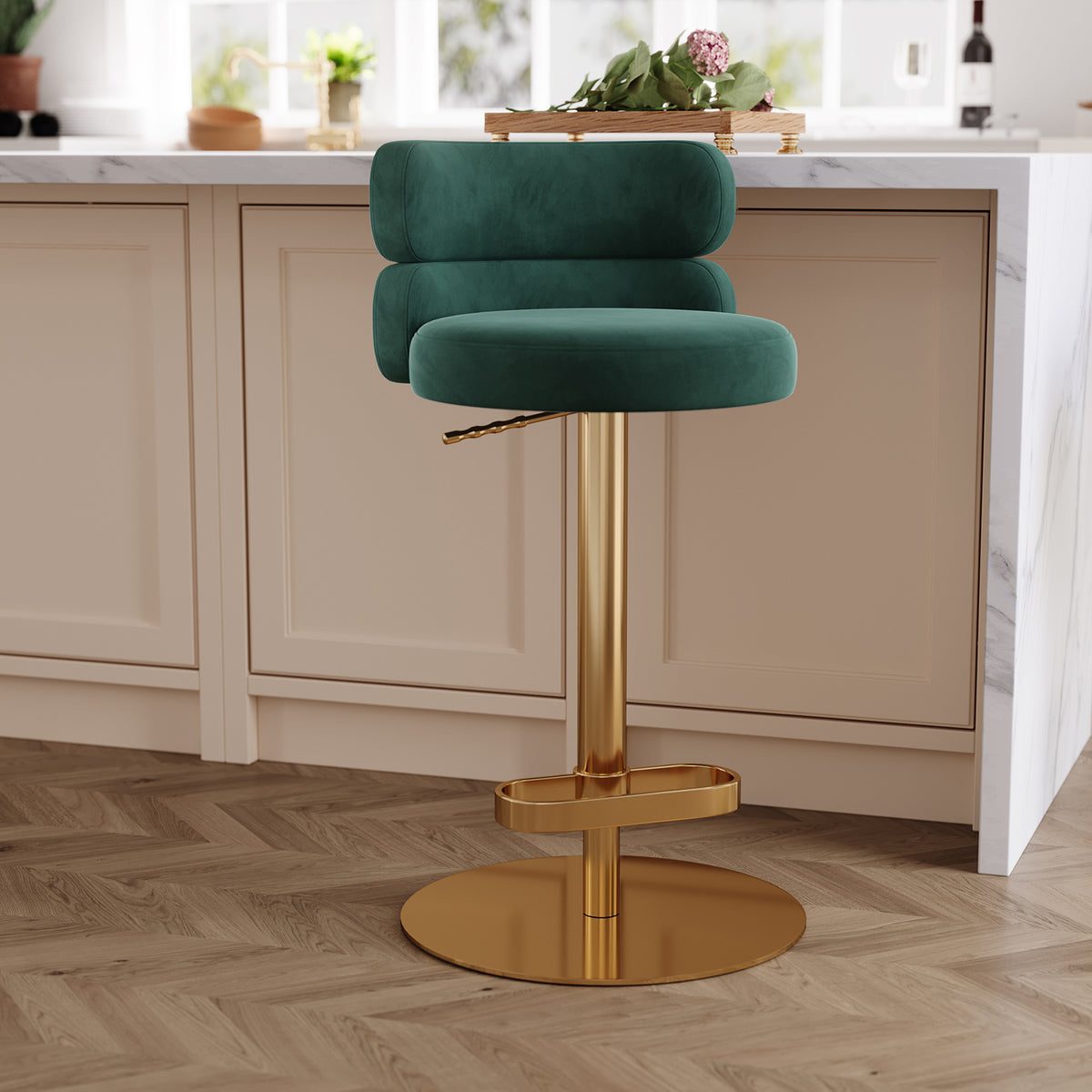 Modern Swivel Adjustable Height Kitchen Counter Bar Stools with Footrest for Living Room Dining Room