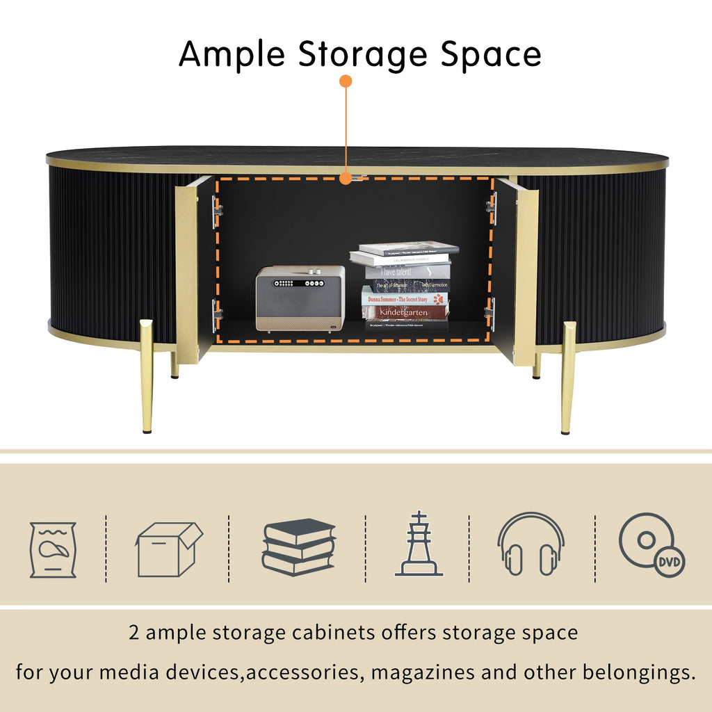 Modern Luxury Oval shaped Fluted Coffee Table