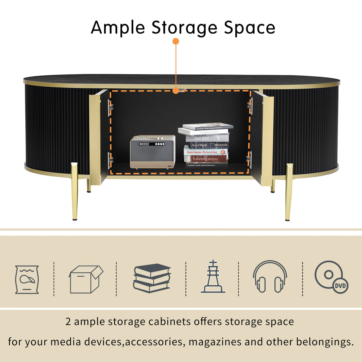 Modern Luxury Oval shaped Fluted Coffee Table