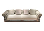 Luxury Tufted Sofa with Embroidered Pillows and Patterned Accents