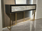Luxury Wave-Patterned Stone Console Cabinet with Metal Base