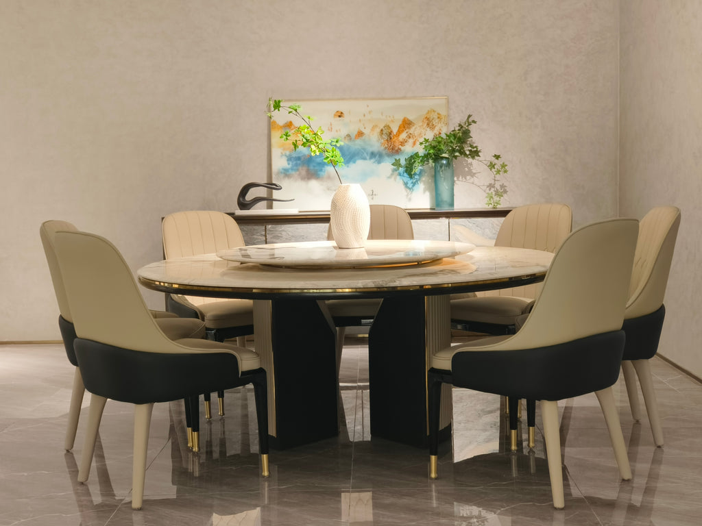 Luxury Marble Round Dining Table with Rotating Centerpiece