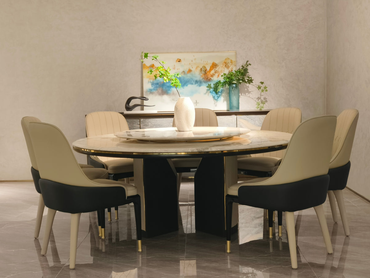 Luxury Marble Round Dining Table with Rotating Centerpiece