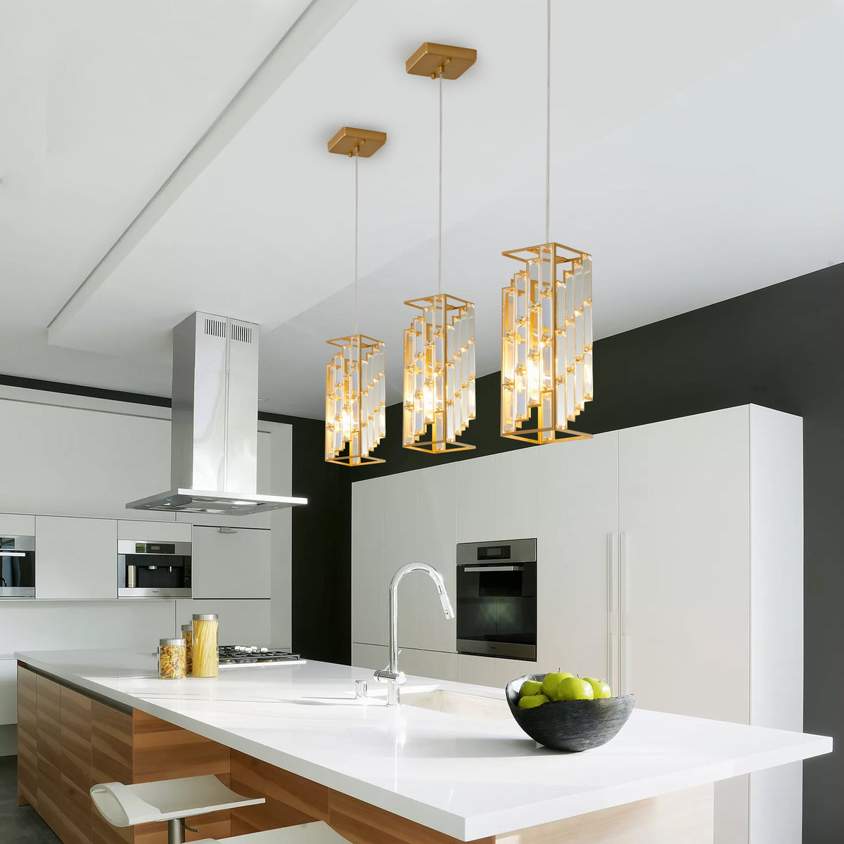 Adjustable Hanging Ceiling Lamp with Crystal Prism Design for Dining Room-3 Pack