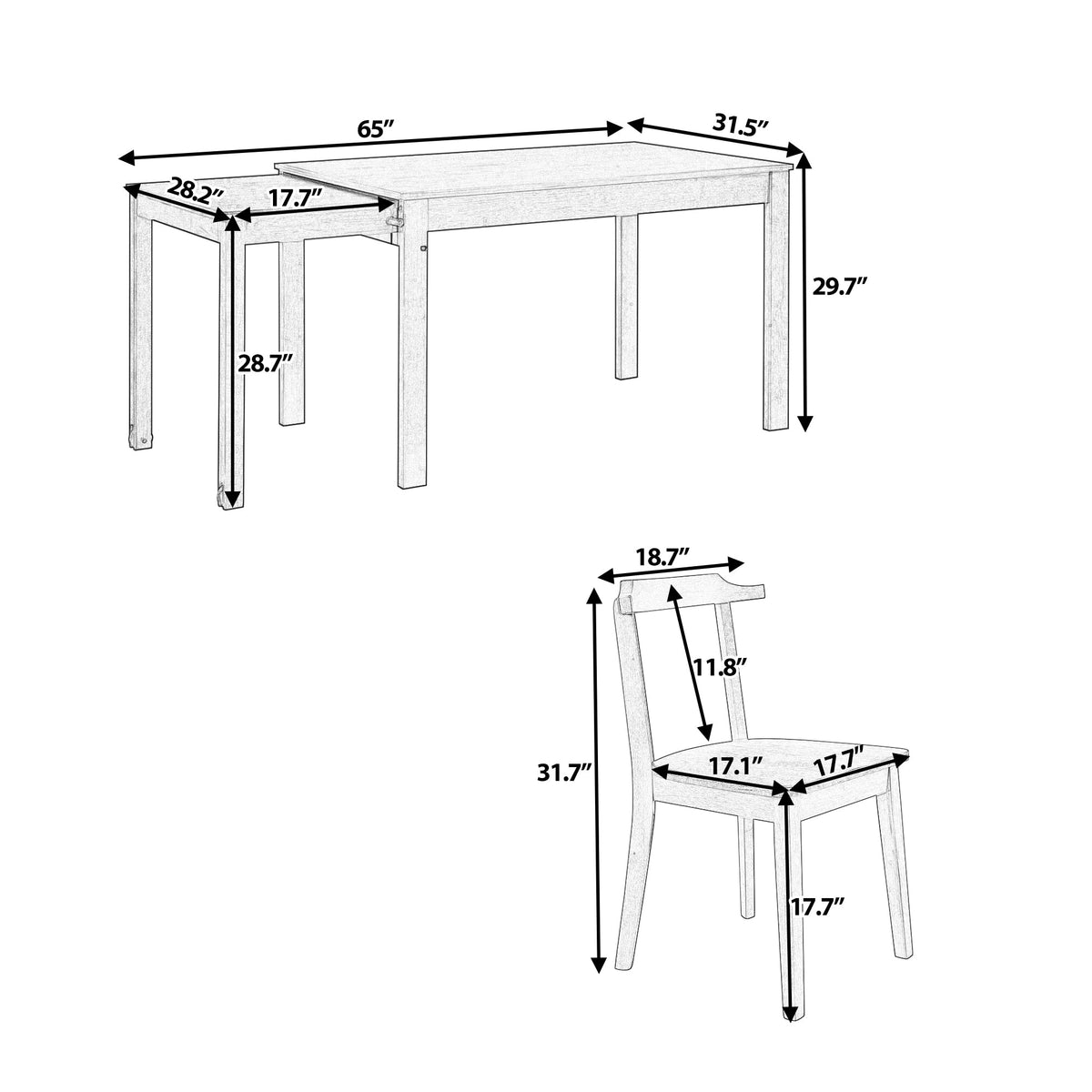 5-Piece Extendable Dining Table Set