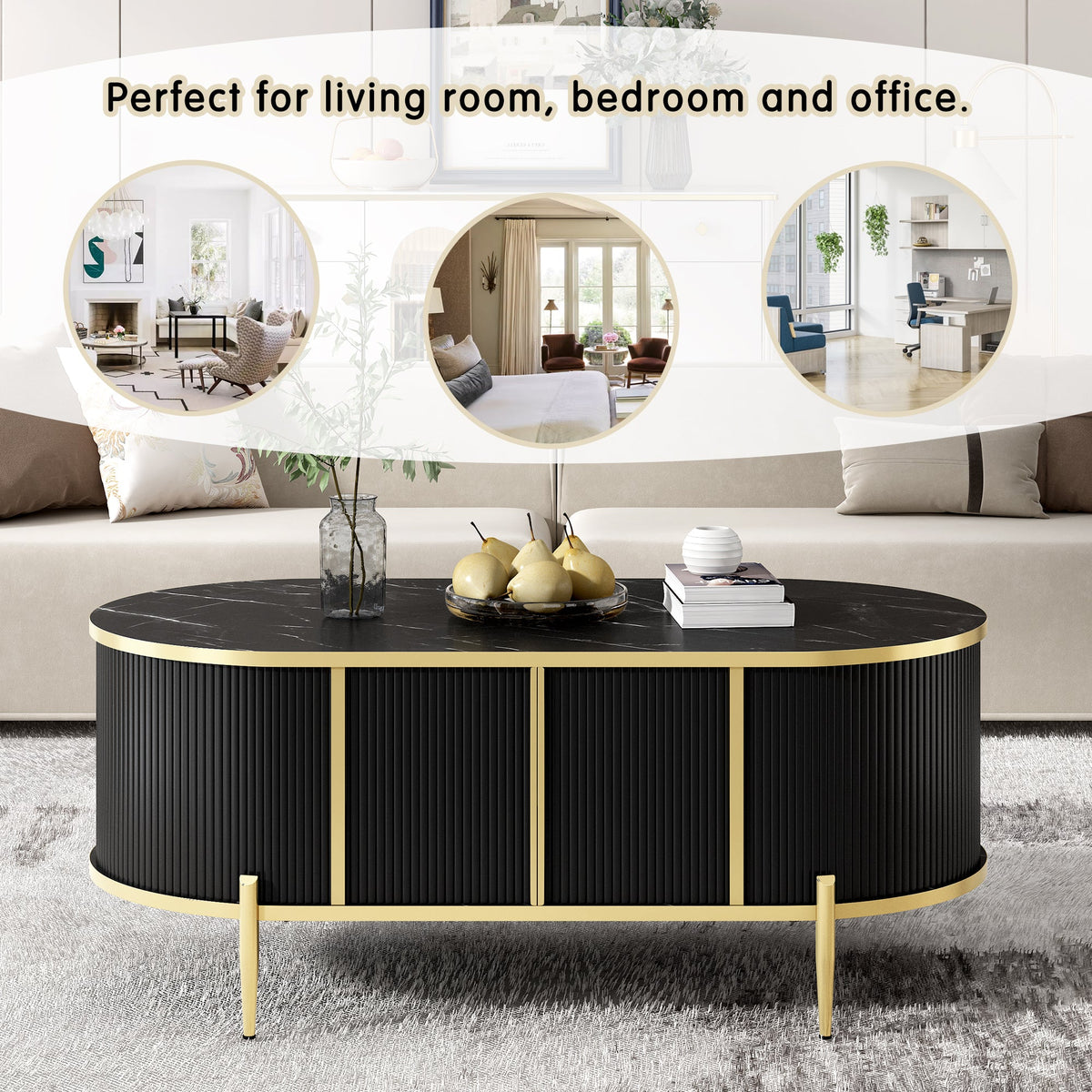 Modern Luxury Oval shaped Fluted Coffee Table