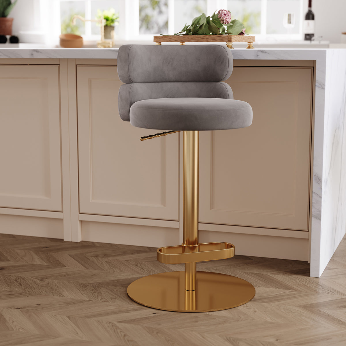 Modern Swivel Adjustable Height Kitchen Counter Bar Stools with Footrest for Living Room Dining Room