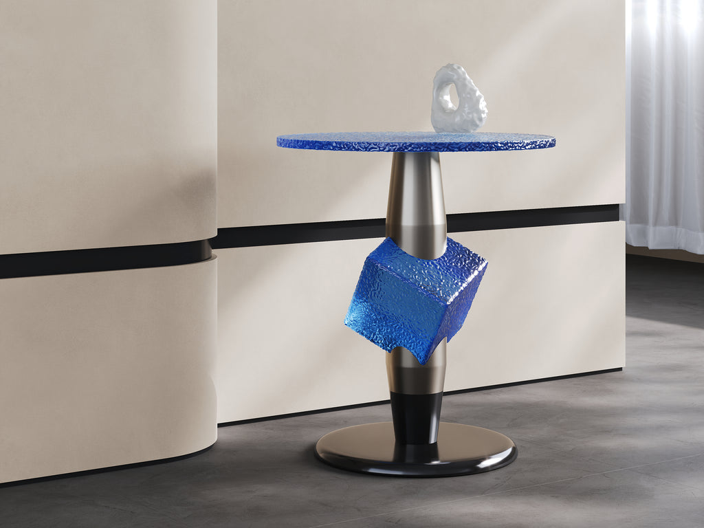 Artistic Blue Resin Side Table, Creative Designer Accent End Table for Commercial Lounge A002