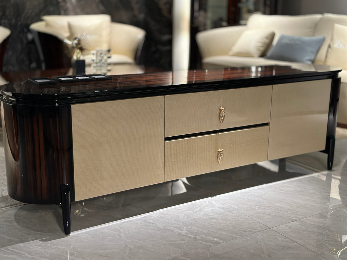 Elegant Two-Tone Curved TV Cabinet