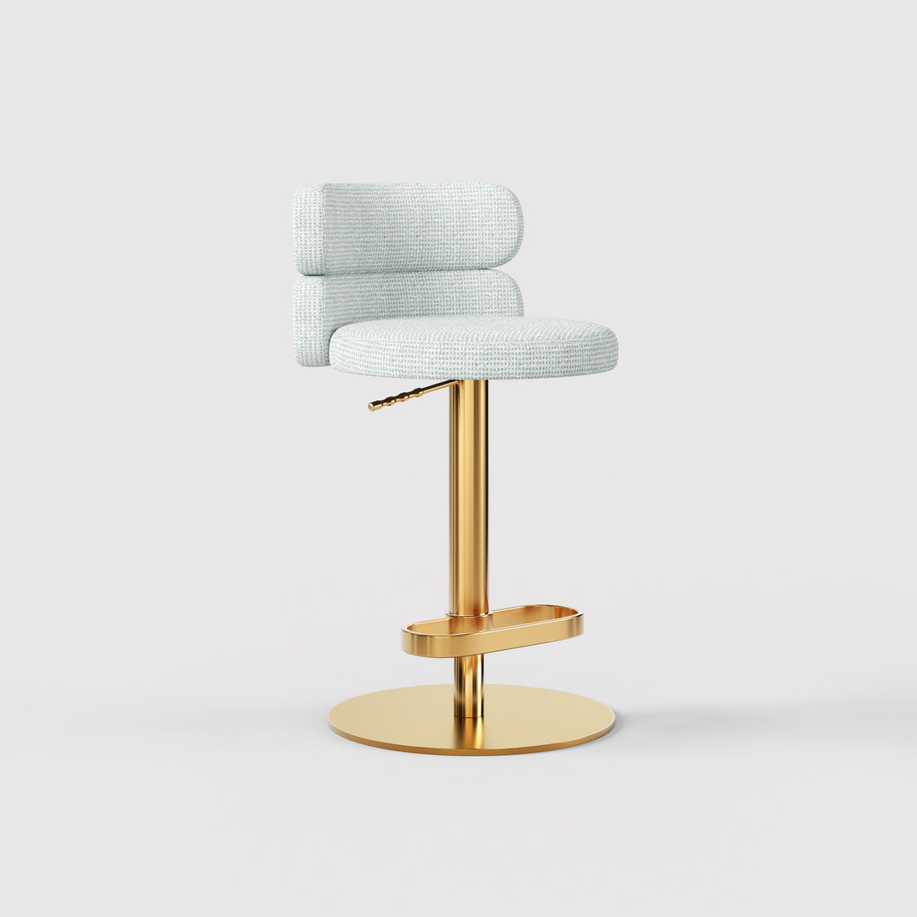 Modern Grey Linen Fabric Bar Stool, Adjustable Swivel Counter Stool Double Layer Backrest Golden Metal Base GD-100
