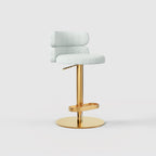 Modern Grey Linen Fabric Bar Stool, Adjustable Swivel Counter Stool Double Layer Backrest Golden Metal Base GD-100