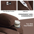Power Lift Recliner Chair with Heat and Massage Electric Fabric Recliner Chair for Elderly with Side Pocket, USB Charge Port, Remote Control for Living Room (BROWN)