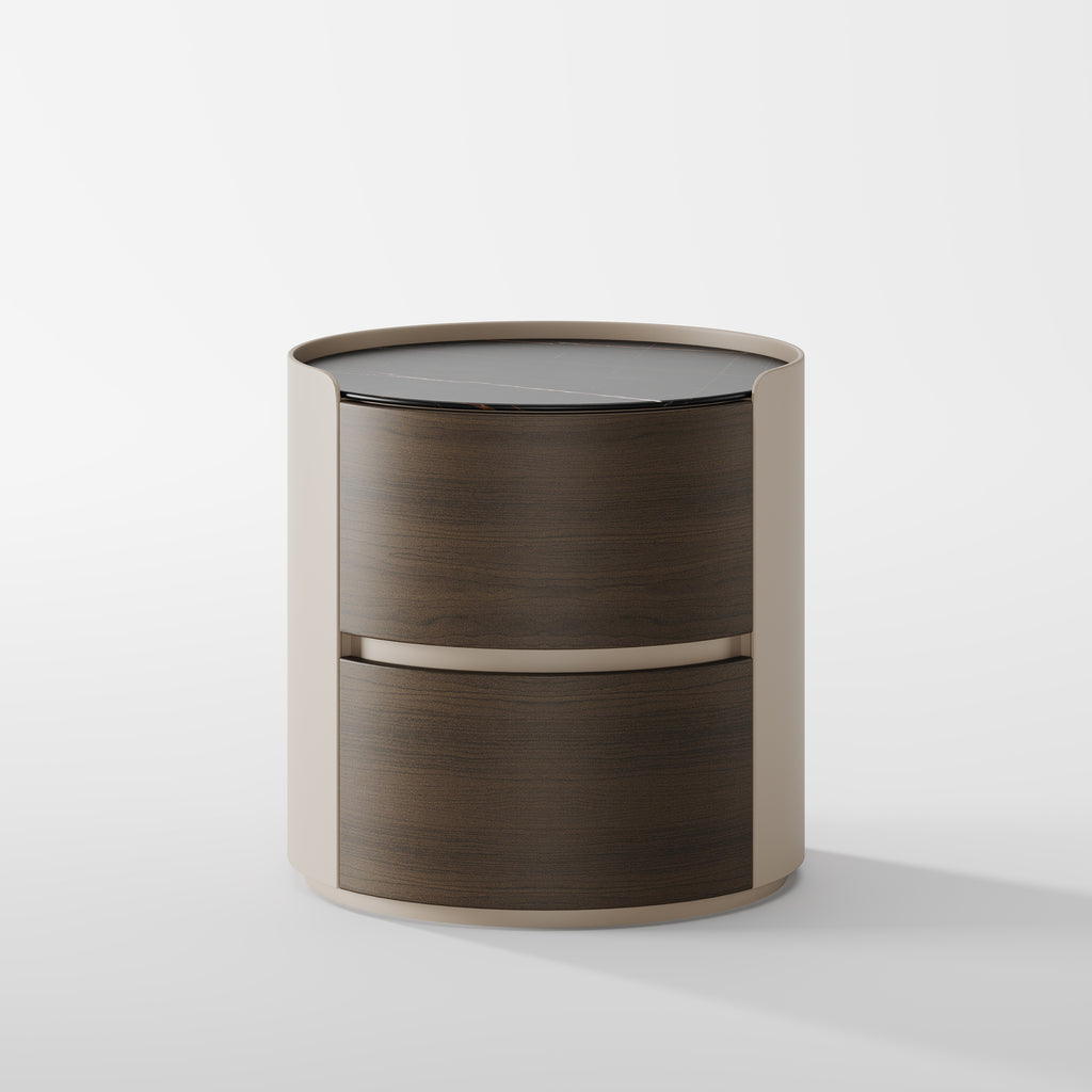 Round Solid Wood Storage Bedside Cabinet for Villa Interior BT-6001