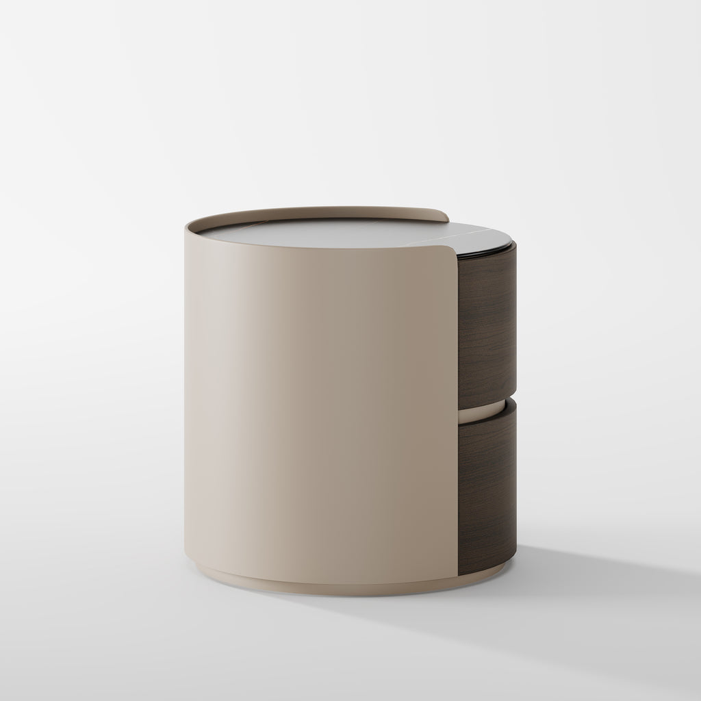 Round Solid Wood Storage Bedside Cabinet for Villa Interior BT-6001