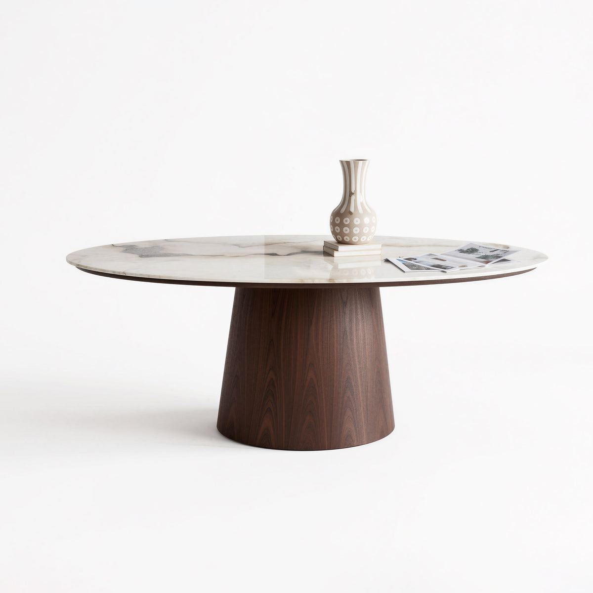Natural Wood Pedestal Marble Round Dining Table for Luxury Residence MJ-CZ03