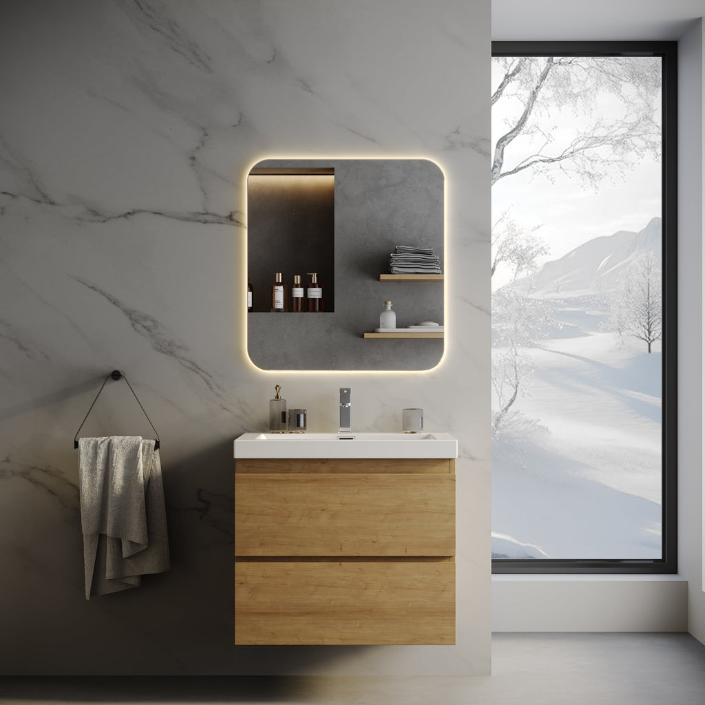 Wall-Mounted Bath Vanity in Old Wood with White Resin Vanity Top