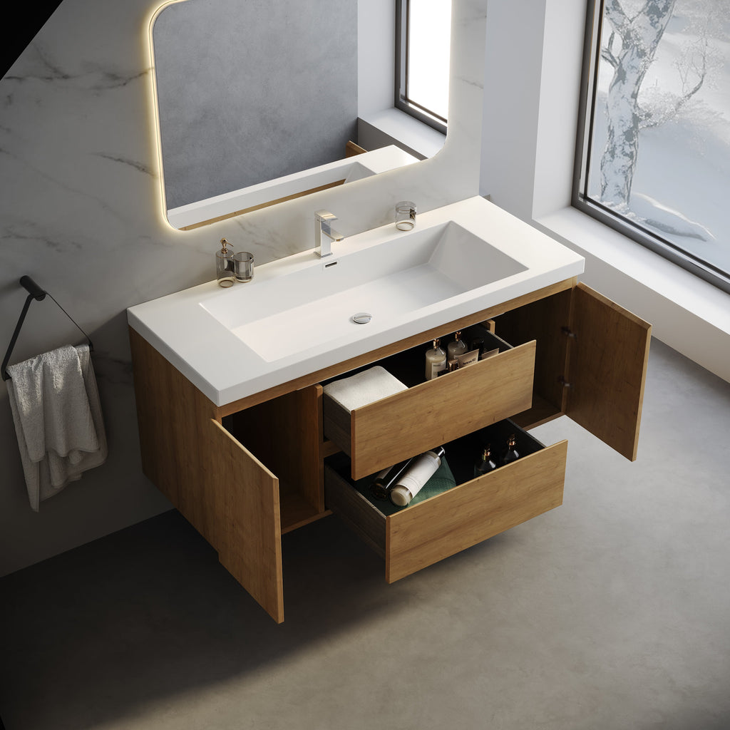 Wall-Mounted Bath Vanity in Old Wood with White Resin Vanity Top