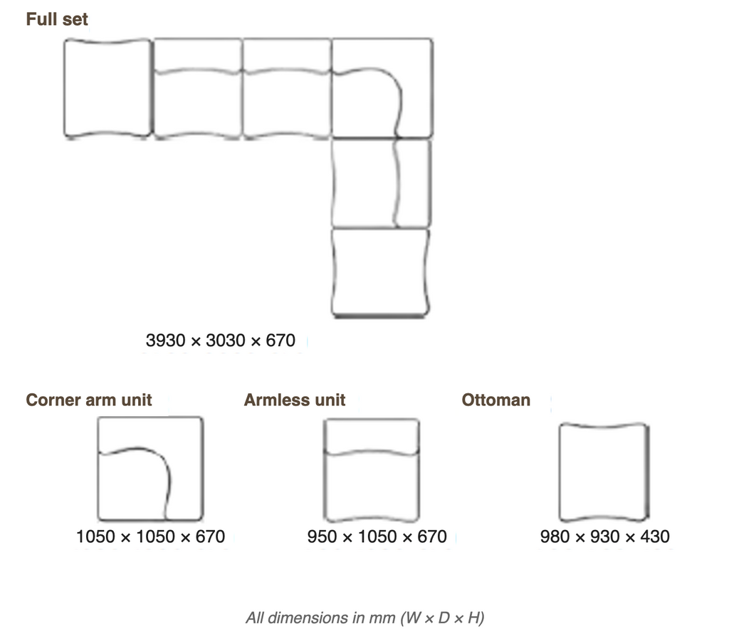 MJ-S04 modular sofa dimensions