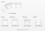 MJ-S62 curved sectional sofa dimensions
