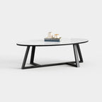 Oval Sintered Stone Coffee Table, Modern Cross Metal Frame Center Table A024