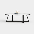 Oval Sintered Stone Coffee Table, Modern Cross Metal Frame Center Table A024