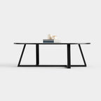 Oval Sintered Stone Coffee Table, Modern Cross Metal Frame Center Table A024