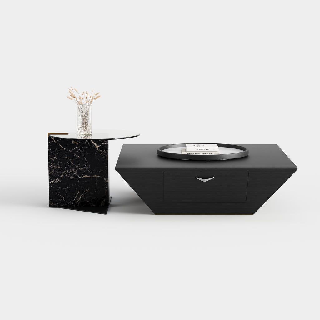 Irregular Slanted Sintered Stone Coffee Table Set, Luxury Living Room Center Table A025