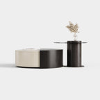 Cream Spliced Round Coffee Table & Side Table Set, Minimalist Living Room Table A026