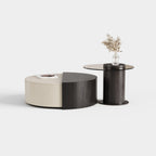 Cream Spliced Round Coffee Table & Side Table Set, Minimalist Living Room Table A026