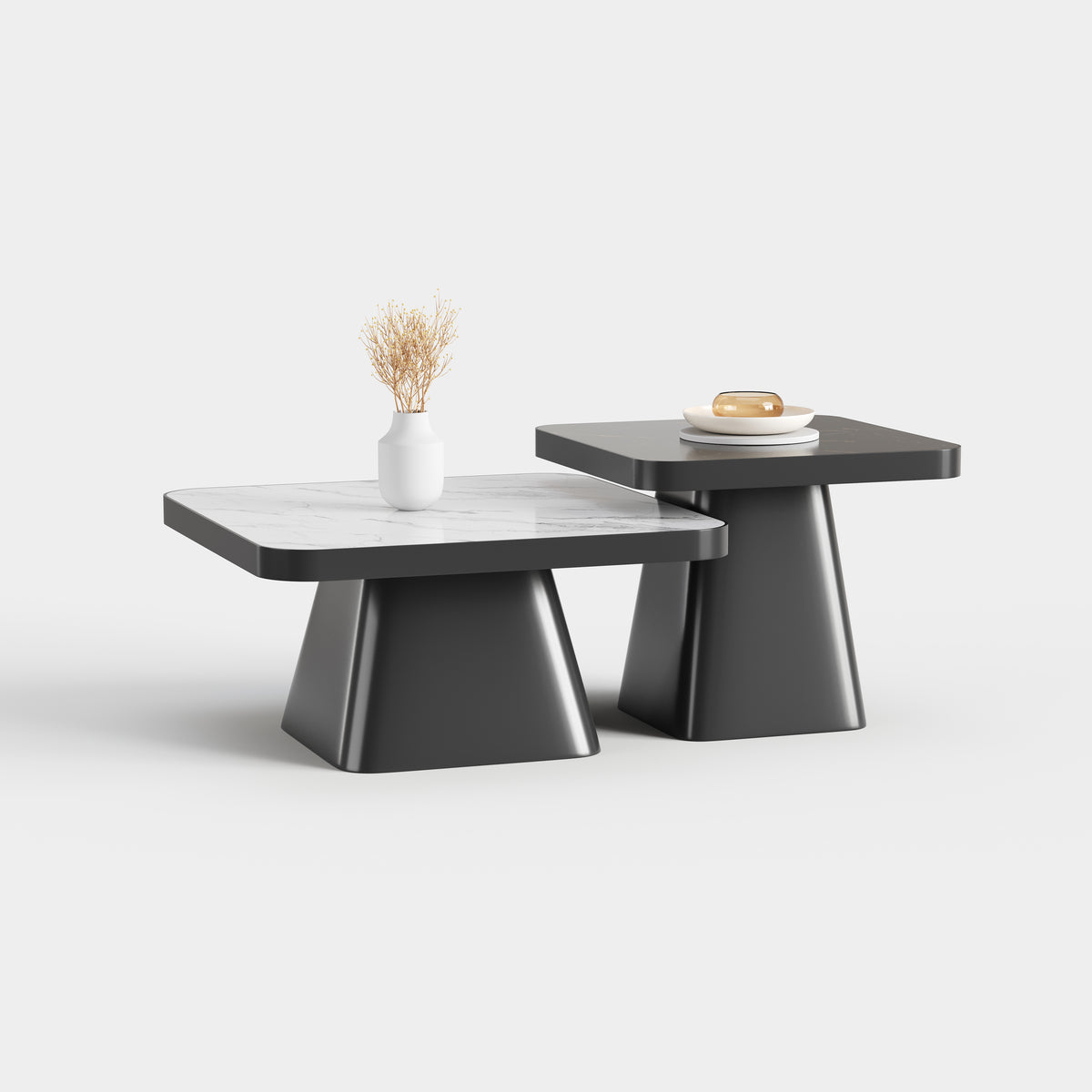 Modern Conical Coffee Table Set, Nesting Side End Table for Living Room Decor A028