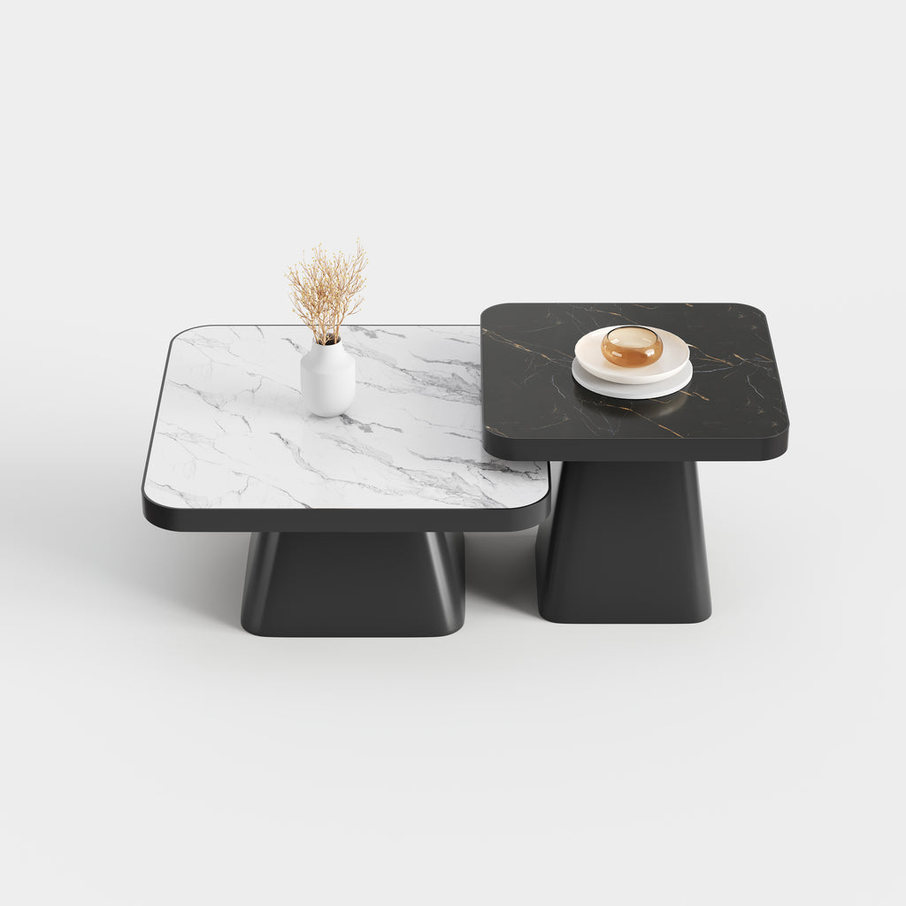 Modern Conical Coffee Table Set, Nesting Side End Table for Living Room Decor A028